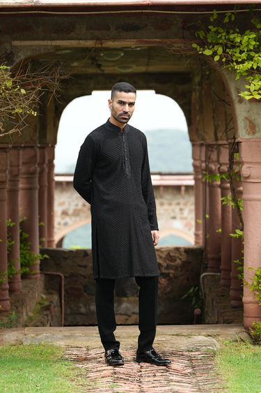 Black Geogette Kurta Set