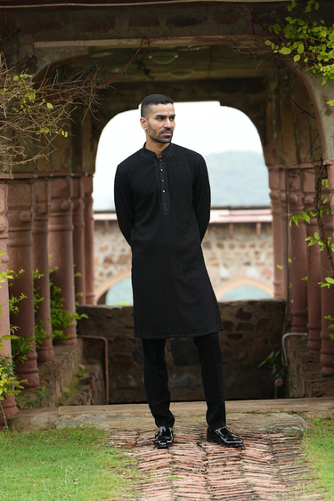 Black Geogette Kurta Set