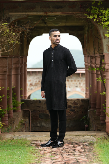 Black Geogette Kurta Set