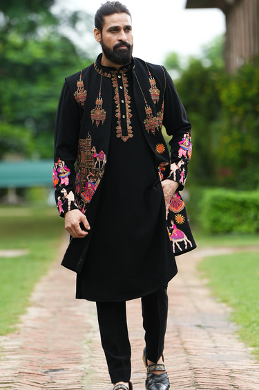 Black Multicolor Rajasthani Dance & Camel Folk Bundi