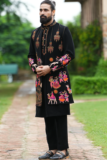 Black Multicolor Rajasthani Dance & Camel Folk Bundi