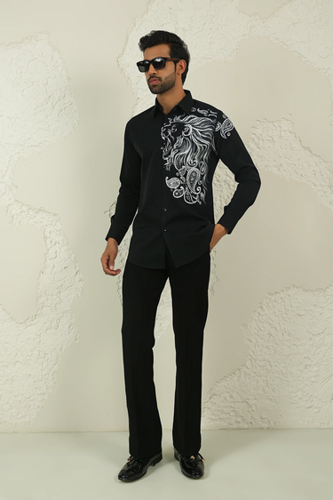 Lycra Handprinted White Lion Shirt