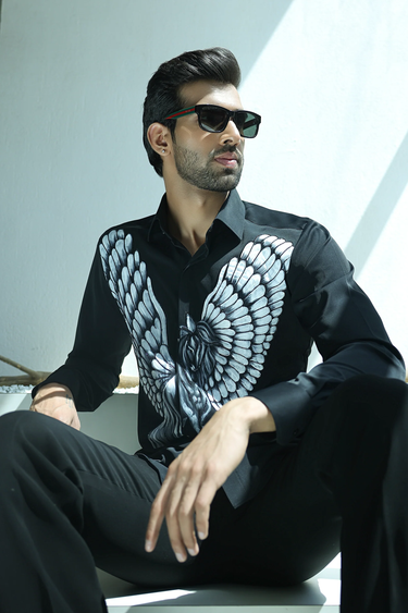 Lycra Handprinted White Wings Shirt