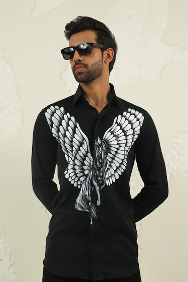 Lycra Handprinted White Wings Shirt