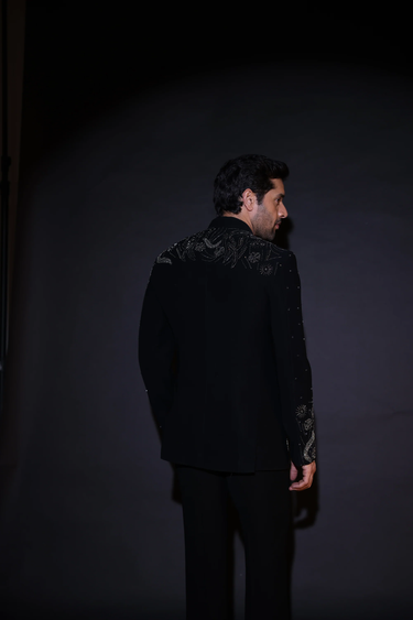 Lycra Midnight Black Bandhgala