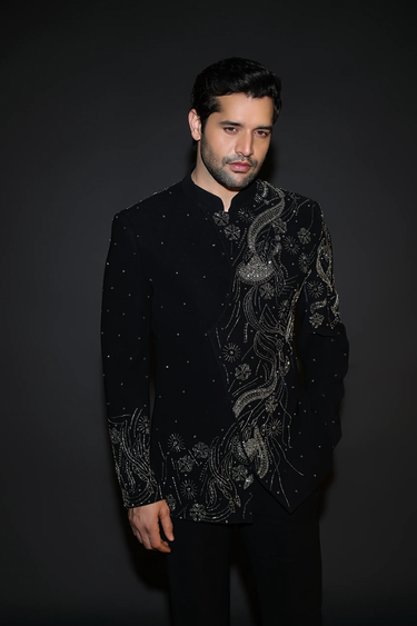 Lycra Midnight Black Bandhgala