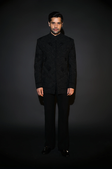 Lycra Black Beaded Bandhgala
