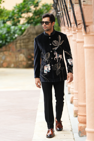 Onyx Greek Velvet Bandhgala