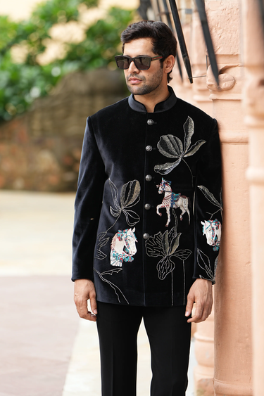 Onyx Greek Velvet Bandhgala