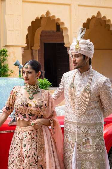 Raw Silk Imperial Ensemble In Peach