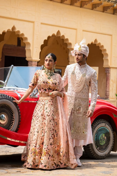 Raw Silk Imperial Ensemble In Peach