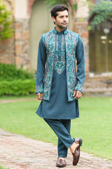 Emerald Botanical Floral Open Jacket